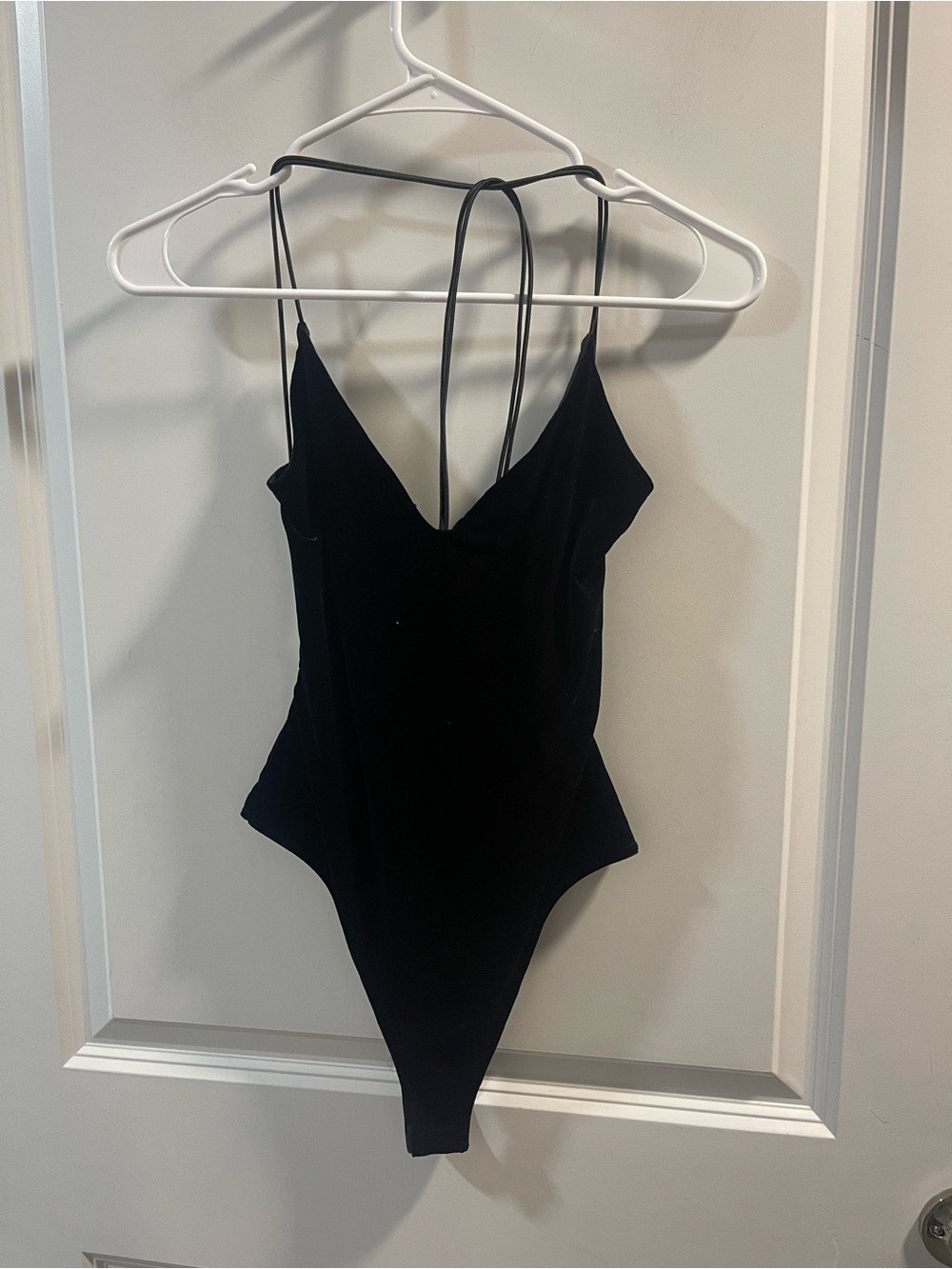 Tobi Black V-Neck Strappy High-Cut Bodysuit